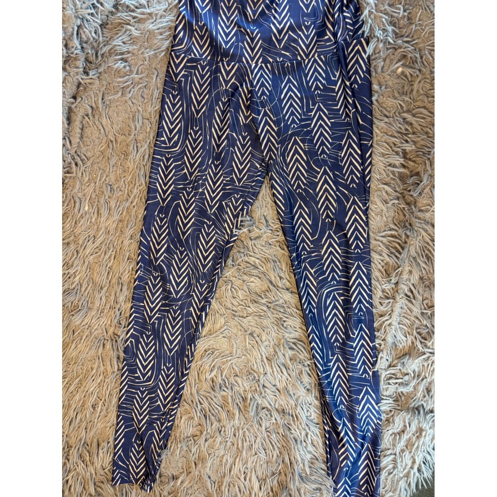 Onzie Flow Blue White Geometric Chevron High Waisted Yoga Leggings XS